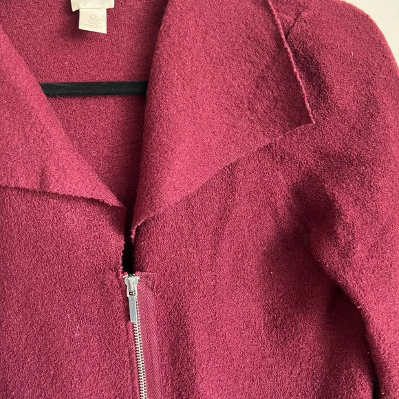 Chico’s Red Wine Boiled Wool Zip Up Moto Jacket Sweater size 0 - Picture 5 of 9